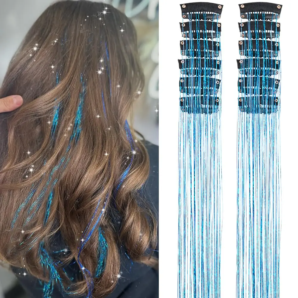 Hair Tinsel Pack of 12 Pcs Clip-in 20 Inch Colorful Glitter Tinsel Extensions for Women Girls Party Dazzle Hair Accessories Synthetic Hair Wigs Glueless Pre Braided Glueless Silky Straight outdoorfun