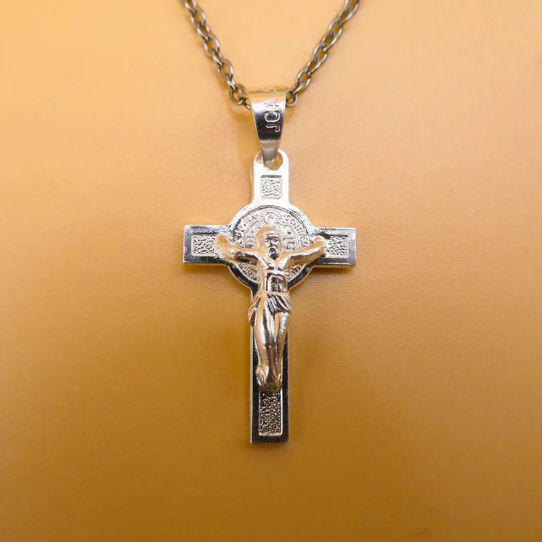 Silver Mini Saint Benedict Crucifix Necklace 18"