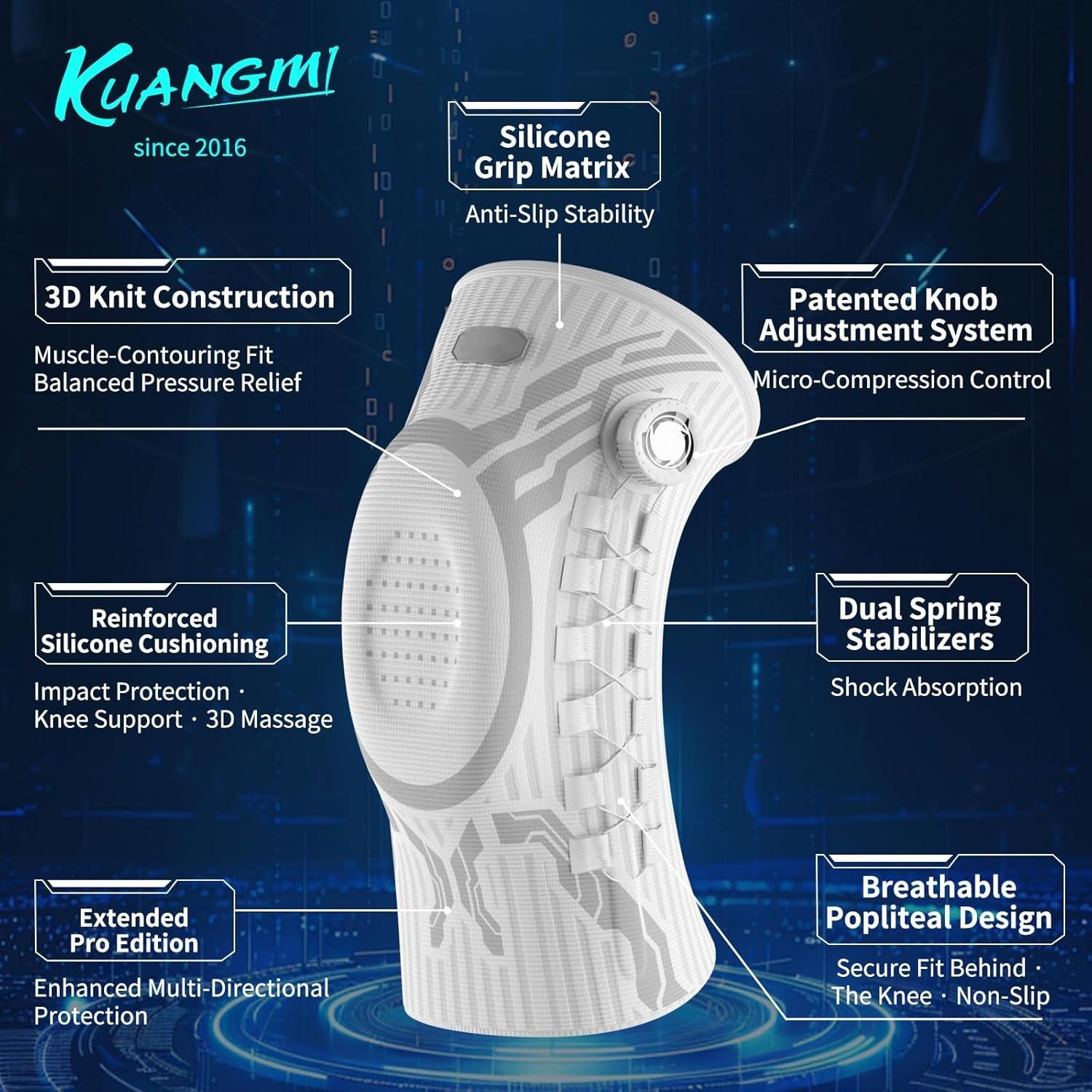 Smart Knee Brace with Adjustable Compression Knob, Micro-Adjustable Support for Perfect Fit, Pain Relief from Arthritis, Meniscus Tear, 2 Pack, W-L