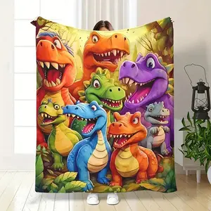 Dinosaur Flannel Throw HD Digital Print Smiling Dinosaurs Design Ultra Soft cozy Thermo Regulating Fabric Comfort Lightweight Knitted Material Nap Companion Machine Washable Durable Cartoon Pattern Blanket funny throw blanket cute digital print flannel