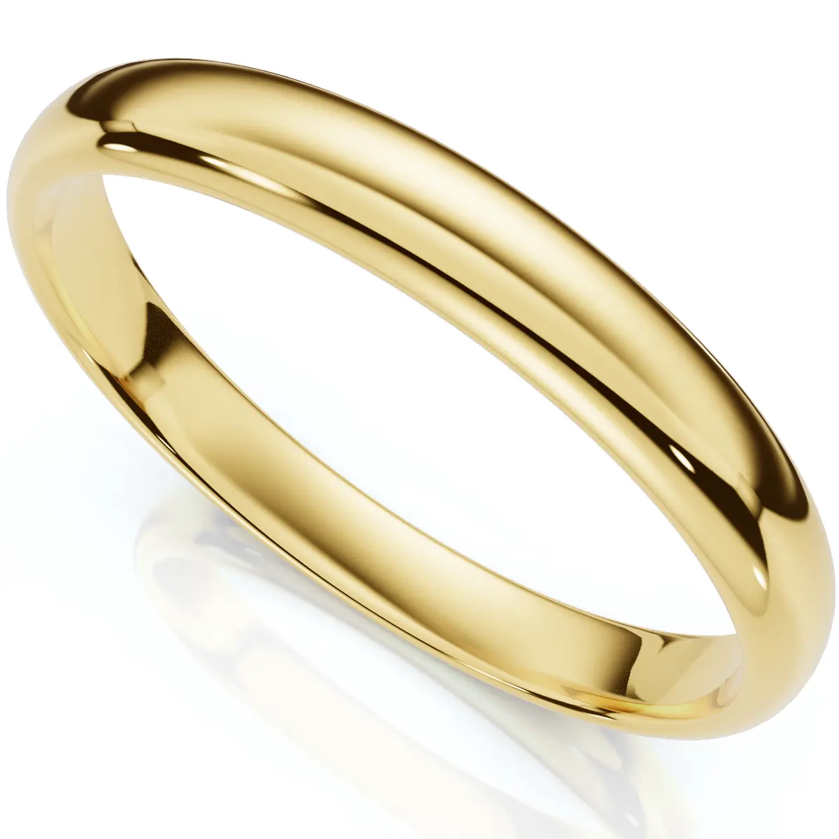 3mm Wide High Polished Dome Wedding Band Solid 14K Yellow Gold Ring
