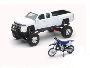 NewRay 1:32 Scale Chevrolet Silverado Off Road Pick Up W/ Yamaha Dirt Bike Motorcycle Model Diecast Toy