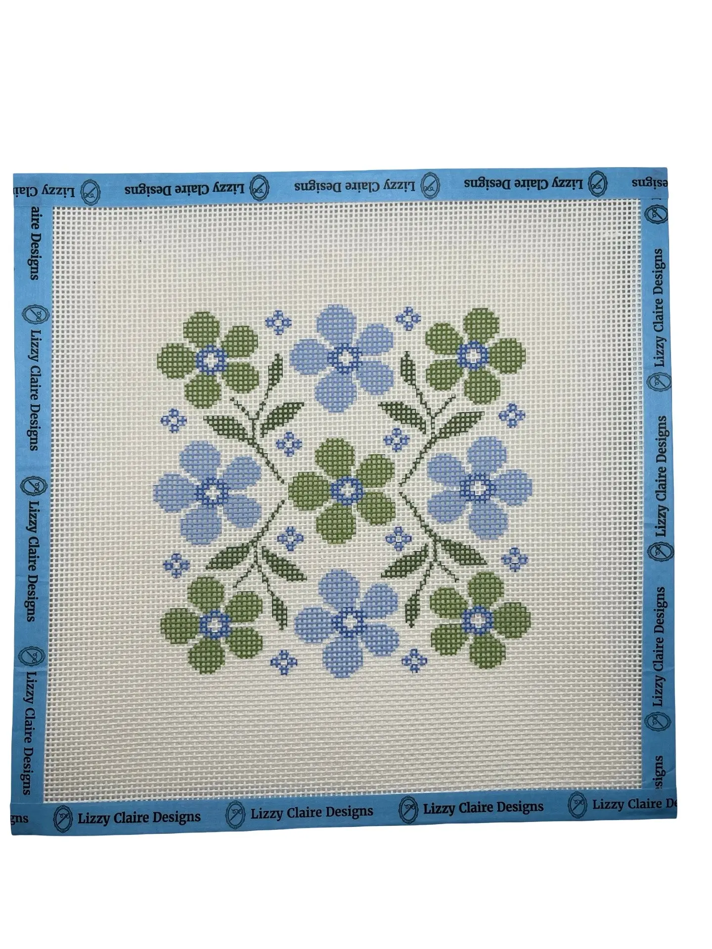 Blue and Green Floral Motif - 13 mesh - 10 x 10 - Needlepoint Canvas