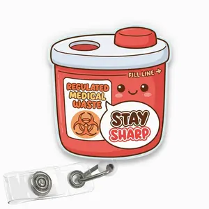 Stay Sharp Phlebotomy Badge Reel, Syringe Humor Acrylic Retractable ID Holder for Lab Techs AAG