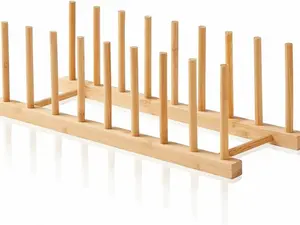 Bamboo Dish Drying Rack – Multifunction Plate & Pot Lid Organizer for Cabinet, Cutting Board Holder, Space-Saving Kitchen Storage for Dishes, Bowls & Cups