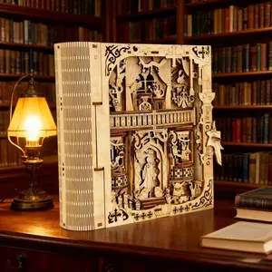 3D Vintage Magic Wooden Jigsaw Puzzle Book Model Kit, Wood Home Decor, Fun Desktop Shelf Decoration, Assembly Party Game, Birthday Christmas Gift