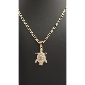 Yellow Gold Plated Turtle Tricolor Necklace