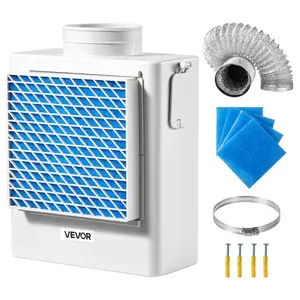 fathersdaygift  VEVOR 3-in-1 Indoor Dryer Vent Kit, Premium ABS Material Fits 4 inch Exhaust Port, Smart Overheating Reminder Exhaust Hood Easy-to-Detach Mesh Cap Multi-layer Purification with 4 Replacement Pads