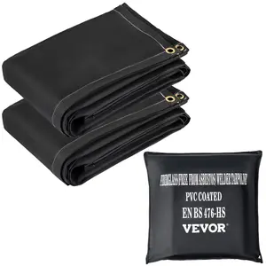 VEVOR Fire Blankets, 2 Pack Welding Blankets, 8\' x 10\' Fire Suppression Blanket, 1022 ° F Flame Retardant Blanket, Black Fire Emergency Blankets, Fiberglass Fire Retardant Blanket with 12 Brass Gromm