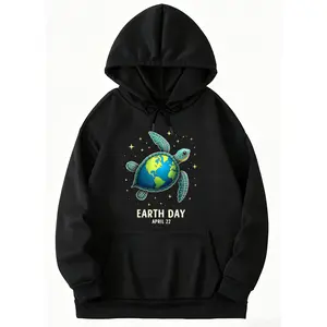 Eco-Friendly Earth Day 2026 Hoodie with Sea Turtle Illustration, Long Sleeves