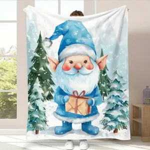 Holiday Dwarf Fleece Blanket - soft and comfortable fleece blanket for sofas,  s or sofas - Cute Winter dwarf with Gift and a snowy forest design