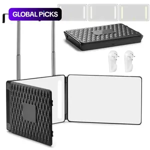 360 Degree LED Mirror, 1 Box 3 Way Trifold Mirror for Hair Cutting, Height Adjustable Telescoping Hook, Hair Cutting Mirror for Men Women #GLOBAL PICKS