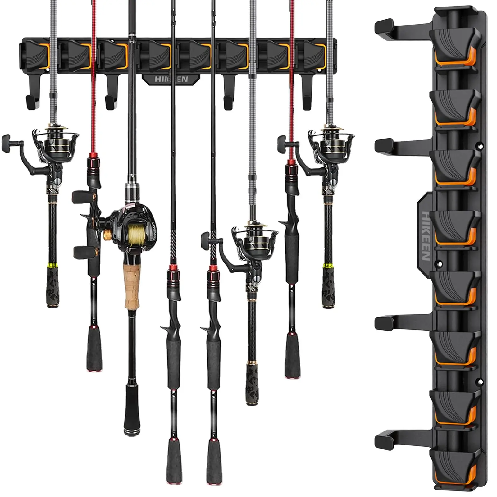 Hikeen Wall-Mounted Fishing Rod Storage, Holds Up to 8 Rods or Combos, Includes 4 Hooks, Fits Rods with Diameter 3-24mm