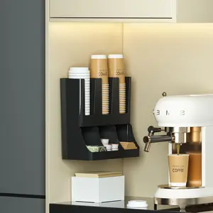 Pc Paper Cup Storage Box, Household Black Disposable Cup Holder, Wall-Mounted Cup Dispenser Multifunctional Organizer for Coffee Milk Tea Shop