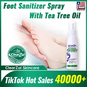 ClearZal Foot Sanitizer Spray with Tea Tree Oil, 4-Ounce Bottle ,Contains natural tea tree oil and aloe vera Long-lasting disinfectant and antibacterial spray Tinea pedis, fungal infection, burning, itching, dandruff