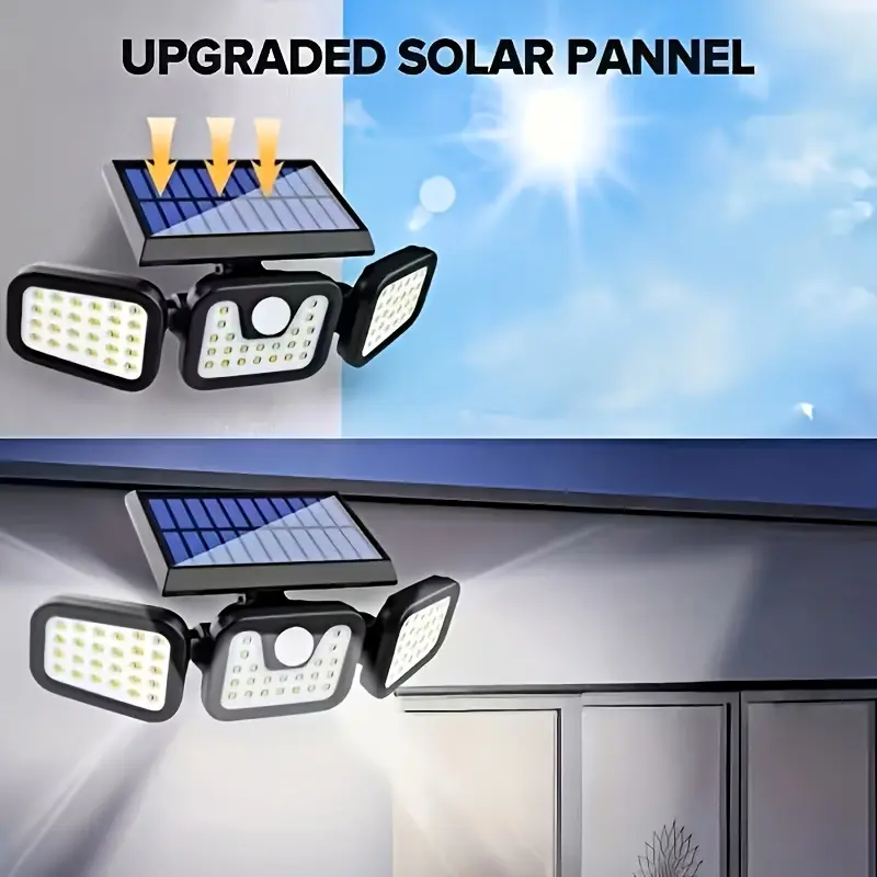 Solar Security Lights Double Set 3 Heads 270° Coverage IP65 Waterproof ...