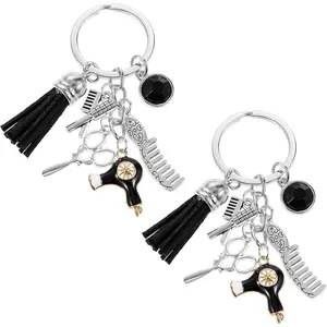 2Pcs Comb Scissors Dryer Charm Pendant Keychain, Hairdresser Hair Stylist Gift, Hair Stylist Keychain, Cosmetology Graduation Gift, Hairstylist Birthday Key Rings