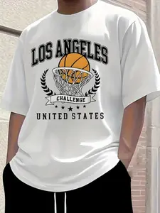Unisex Retro LA Basketball Graphic 2-Piece Set – White T-Shirt & Black Shorts, "Los Angeles Challenge" Design, Vintage Sports Streetwear Aesthetic, Soft Cotton/Fleece Fabric, Relaxed Fit, Perfect for Sports Fans