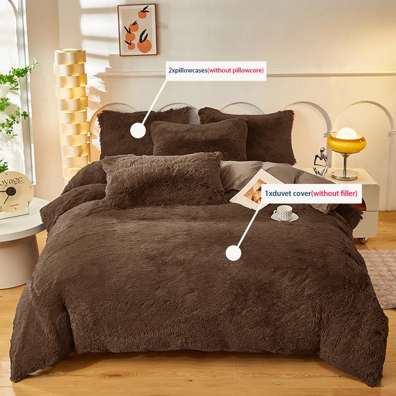 Solid Color Fuzzy Duvet Cover Set, 3 Counts/set Including 1 Duvet Cover & 2 PillowcasesSoft Comfortable  for HomeBedroombed comforter set leopard cozy bedroom soft puffy
