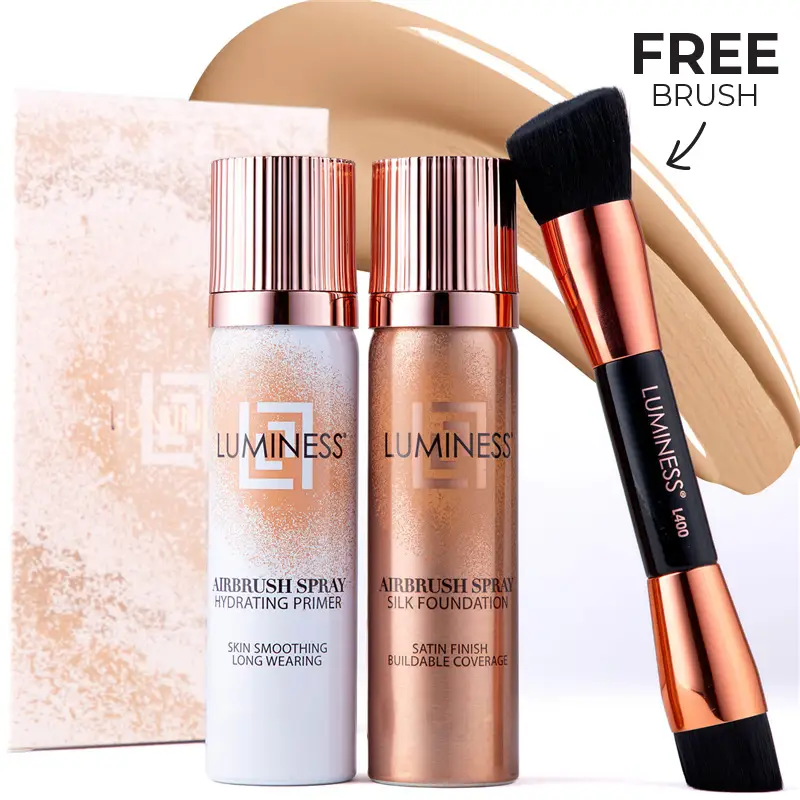 LUMINESS Airbrush Foundation Kit - Flawless Hydrating Makeup w/ Silk Finish & Primer + Brush | Beauty Must-Have for Glowing Skin!