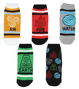 Nickelodeon Avatar The Last Airbender Elements No-Show Ankle Socks 5 Pair (9-11)