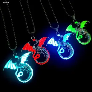 Domineering luminous flame dragon necklace men's cool luminous dragon 2023 new fashion trendy men's pendant couple jewelry