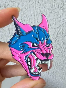 Werewolf Anodized Metallic Enamel Pin with Glow in Dark Eyes and Sticker Bundle
