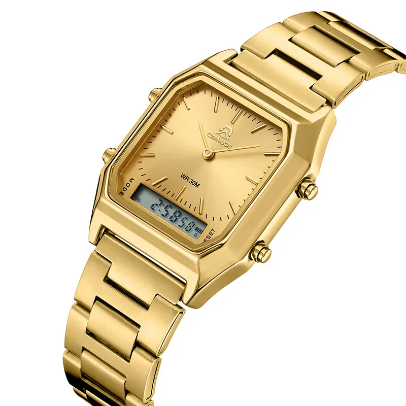 CAINUOS Men's Vintage Square Watch with Stainless Steel Band, Luminous Analog-Digital Display and Date, Lightweight Business Casual Style, Hardlex Crystal Resists Daily Scuffs, Gifts for Him, Dress Up Or Down With Retro Polish