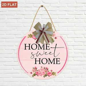 Wooden Welcome Sign For Front Door Home Sweet Home Pink Decor Sign Hanging Home Porch Wall Decor Home Sweet Home Porch Wall Sign with Bow-knot Wreath Gift for Entryway Porch Front Door Indoor Home Decoration