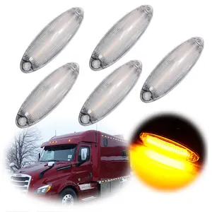 5PCS Clear Lens Amber LED Raised Roof Clearance Marker Lights For Freightliner Cascadia 2008-up Replace OEM A6602872000 A0684737000