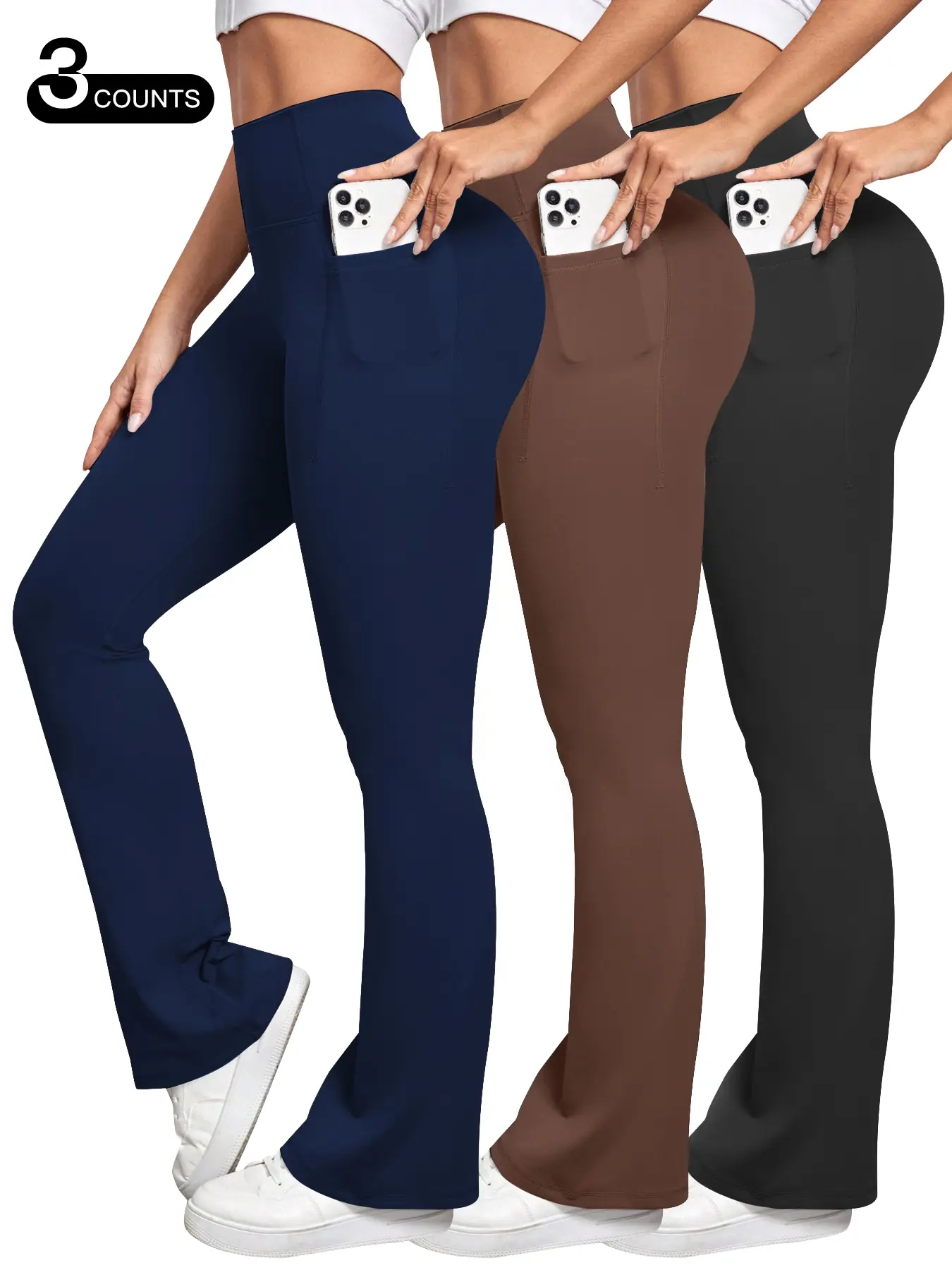 Women's Sexy High Waisted Bell Bottom Pants, Side Pockets, Butt Lifting Design, Yoga Sportswear, High Waist Activewear, High Waisted Athletic, All Seasons, Single Piece, Multiple Pieces