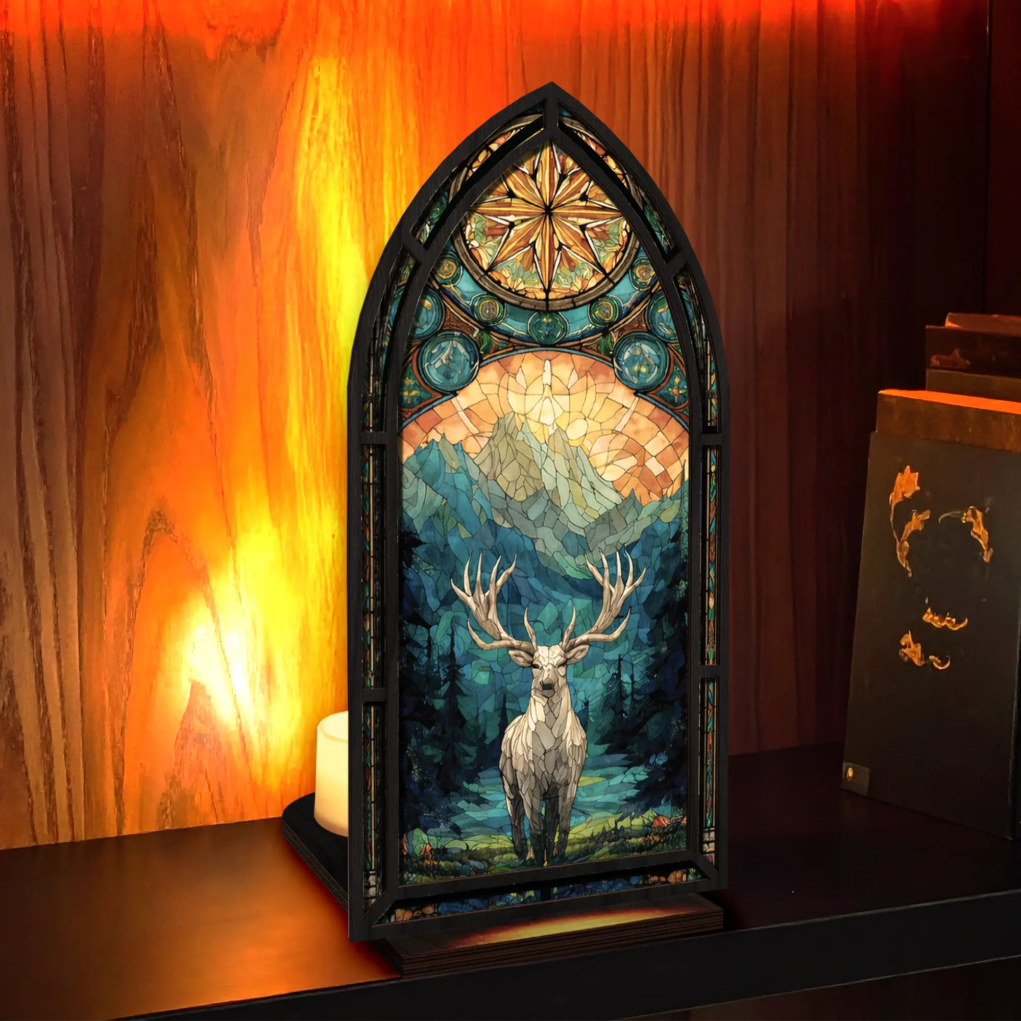 Library Book Nook Insert with Warm LED Light, Fantasy Bookshelf Decor, Wooden Miniature Shelf Insert, Book Lover Gift, Reader Gift Idea, Bookshelf Tricker, Bookish Items for Bookshelf