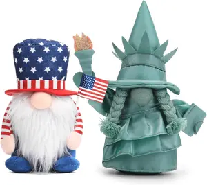 4th of July Patriotic Gnome Decorations, 2PCS Handmade Swedish Tomte Gnomes Plush Statue of Liberty Doll Table Ornaments for 250th Anniversary Independence Day Memorial Day Armed Forces Day