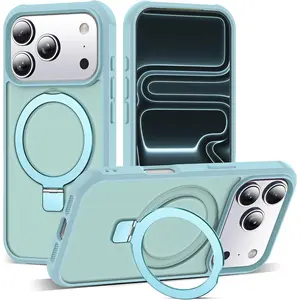 SKYLMW Compatible with iPhone 17 Pro Case with Invisible Magnetic O-Ring Stand Military-Grade Translucent Phone Case for iPhone 17 Pro 6.3" [Compatible with Mag-Safe][Great Grip Feeling], Blue