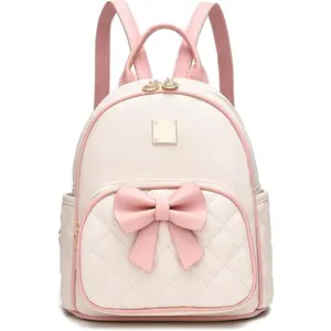 Mn Backpcak for Grls Small Bowknot Qulted Leather Backpack Purse for Women Cute Trendy Stuff Gfts for Kds (Pnk)