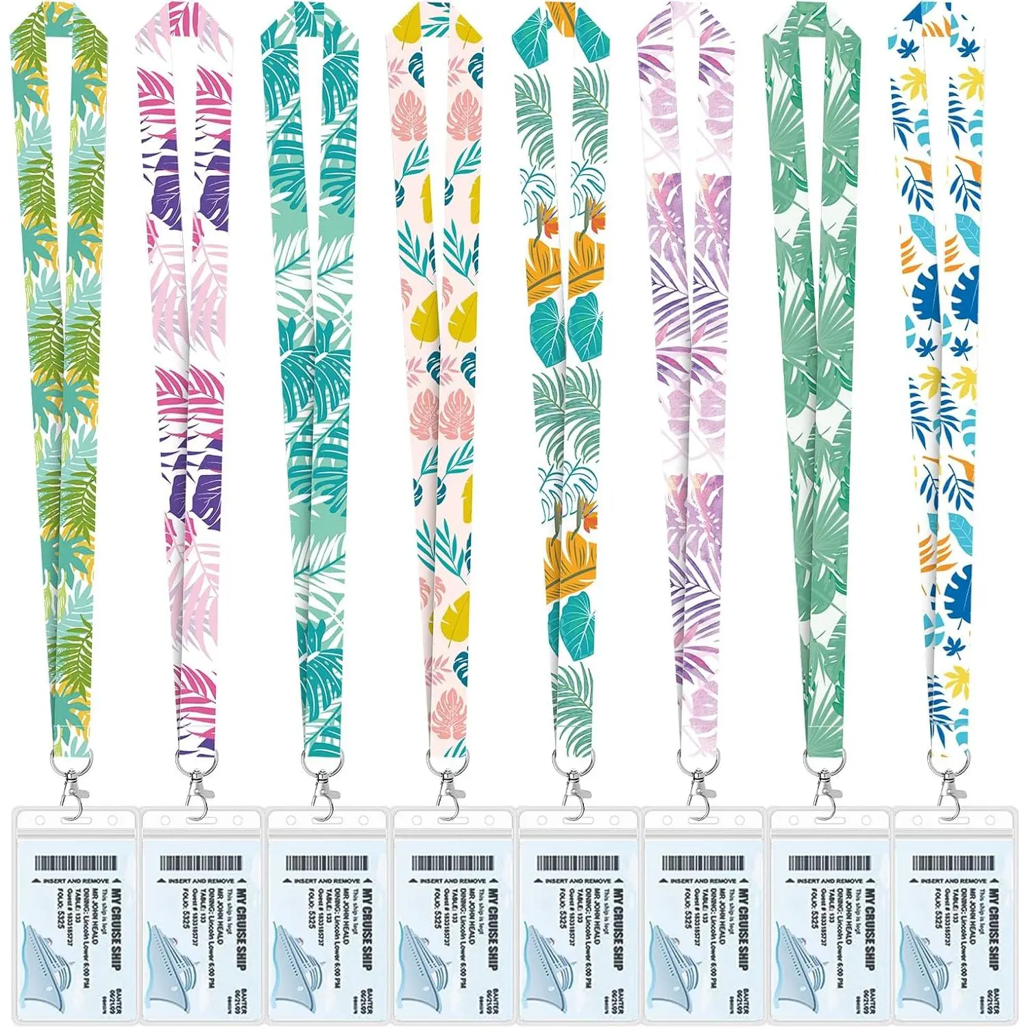 8 Pack Lanyards for Cruise Ship Cards, Cruise Lanyard Cruise Ship Essentials for Id Badges & Cruise Ship Key Cards (Rainforest Style 1)