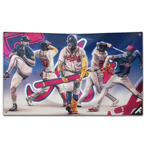 Atlanta Baseball Action Players Flag, American Baseball Wall Decor for Fans, Man Cave Sports Room Hanging, Game Day Gift