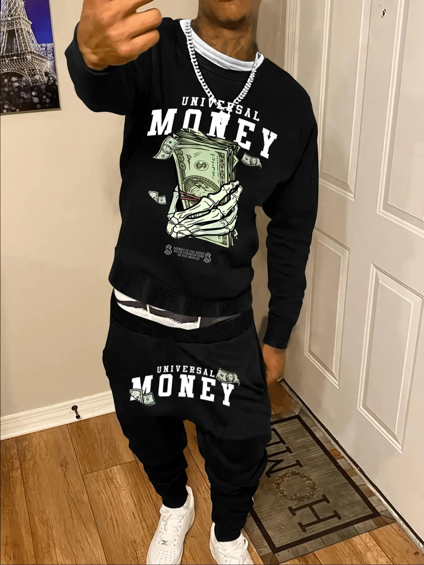 Two-piece Set Men's Letter Graphic Sweatshirt & Elastic Waist Sweatpants Set, Regular Fit Casual Round Neck Long Sleeve Pullover & Pants, Graphic Swea