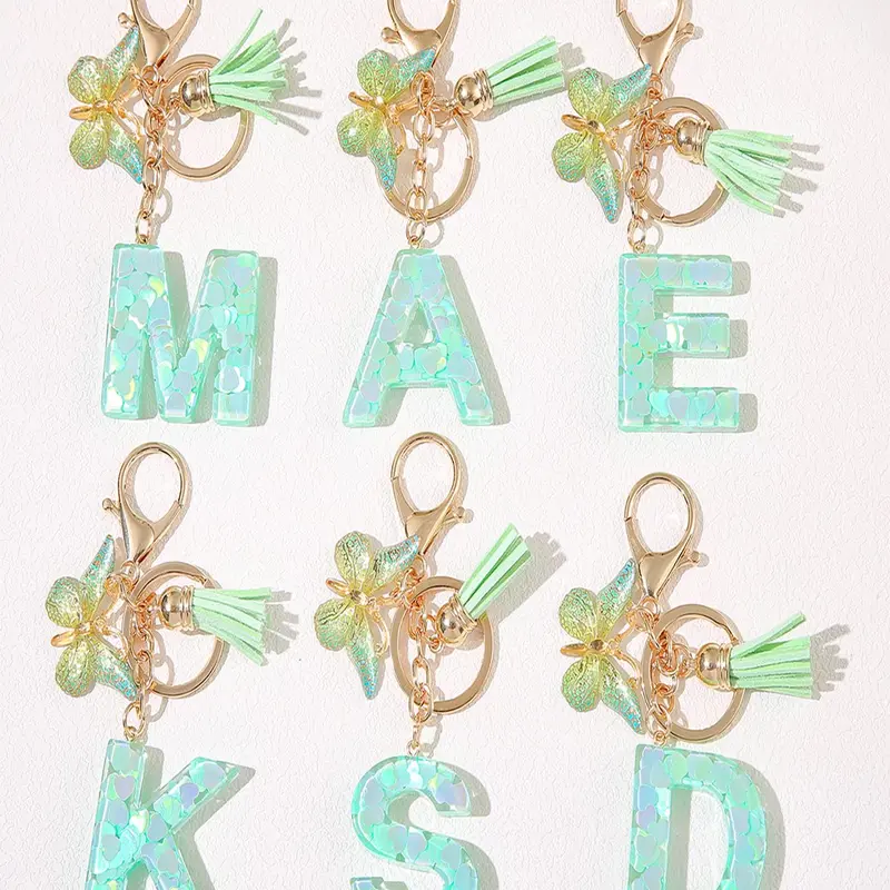 Cute Letter & Butterfly Design Keychain, Keyrings, Keychain Decor, Fashionable Resin Initial Letter Keychain for Women & Girls, Trendy All-match Keychain for Birthday Gift, Cute Charms Keychain, Stylish Keychain, Cute Keychains