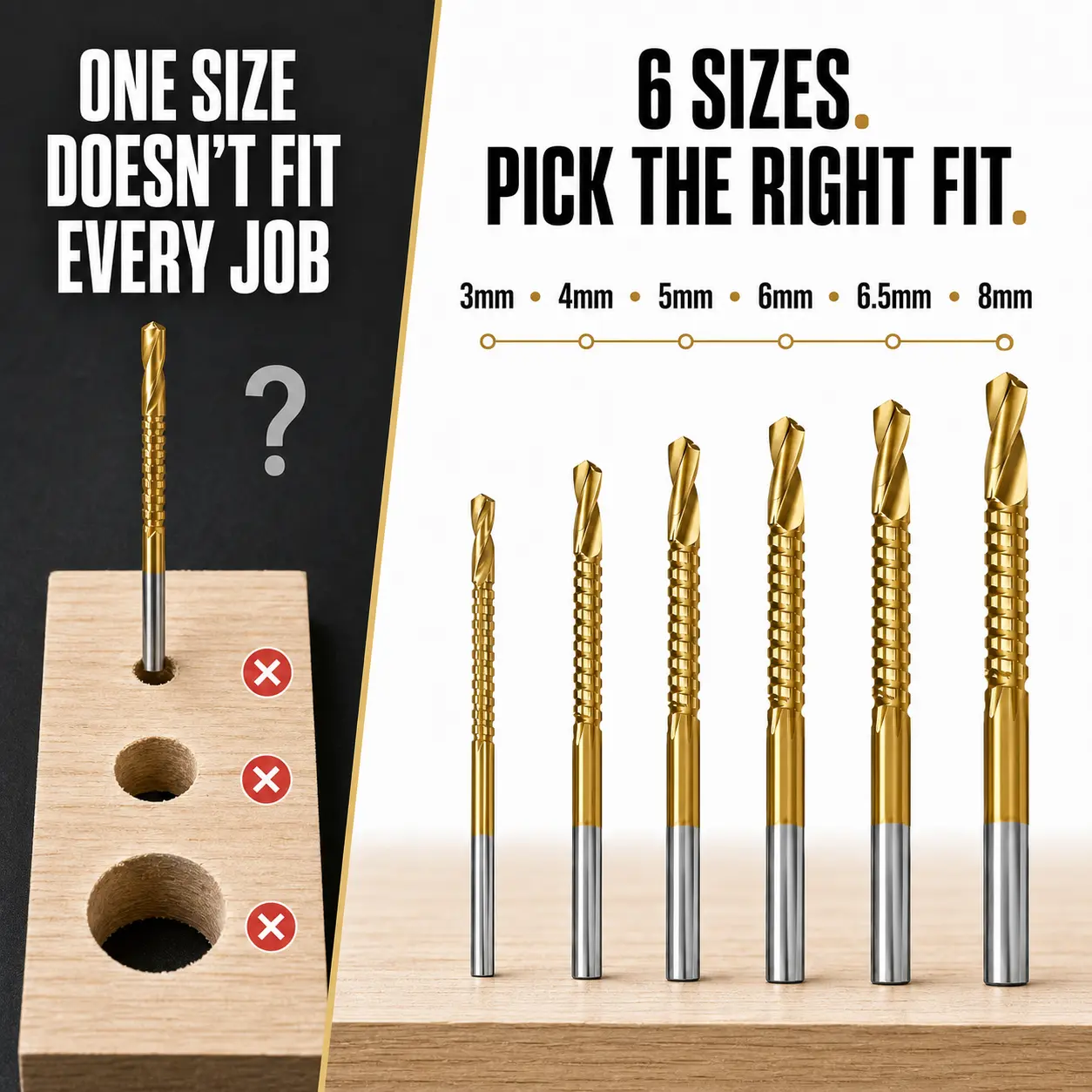 6Pcs Titanium Coated HSS Drill Bits, Hole Saw Set,Multipurpose Drilling Tools for Wood Metal andPlastic, Multi-Functional Cutting Drilling Tools