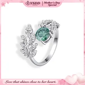 【#227 TODAY ONLY】 Emerald Green Synthetic Moissanite Leaf Statement Ring 1Carat in 925 Sterling Silver