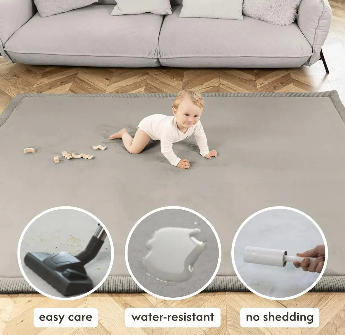 Hakuna Matte CloudSoft Baby Play Mat 60"x80" - Non-Slip Foam Rug, Dark Gray | Coral Velvet high-density foam Rug for Crawling & Cozy Play – Non-Slip, Water-Resistant, Easy-Care Tummy Time Mat