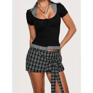 Sarielle Wrap Mini Skort Black Plaid