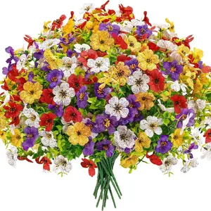 12/28 Pcs Artificial Daisy Fake Flowers, UV Resistant, Rich Colors, Silk Material, Ideal for Outdoor Home Porch Garden Decor, Artificial Bouquet