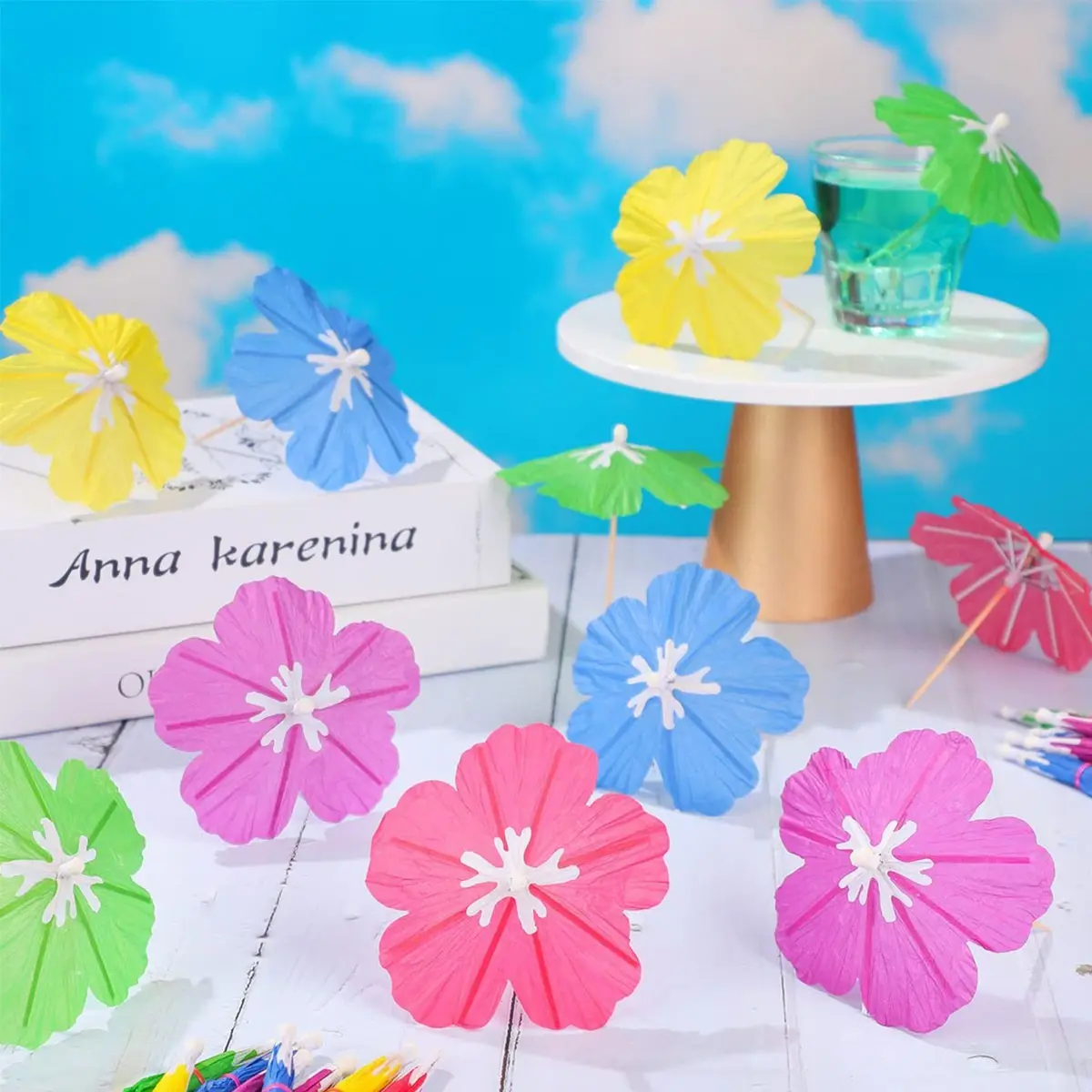 Tropical Umbrella Cocktail Drink Tags, Perfect for Summer Parties and Hawaiian Theme Decor, Beverage Stirrers, Fruit Picks, Valentine's Day Party Supplies, Straw Toppers