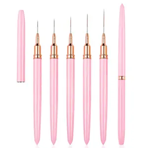 WOKOTO 5 Pcs Pink Nail Art Liner Brushes Painting Detail Nail Brushes For Nail Art Tools Set Nail Dotting Drawing Tool For Long Lines Thin Details Fine Drawing Sizes 4/8/12/20/25mm Thin Nail Brush Nail Art Accessories