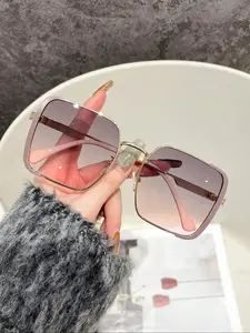 Women's Vintage Trendy Large Square Frame Sunglasses, Retro Tinted Lens Sunglasses for Everyday Use, Fashion Accessories for Outdoor Activities