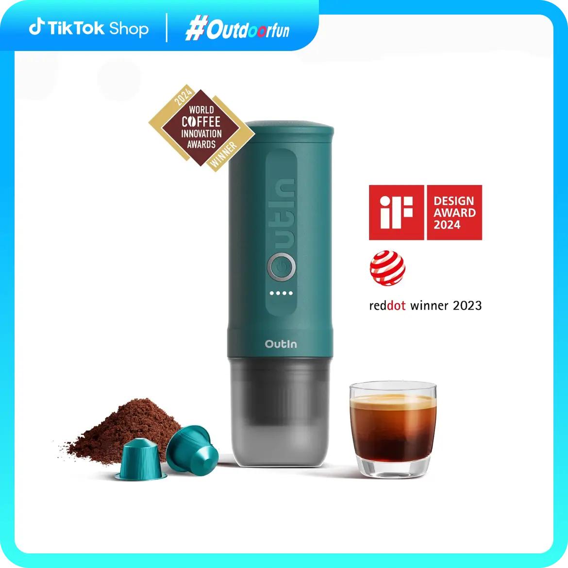 OutIn Nano Portable Espresso Machine with Self-Heating, Mini Car Coffee Maker, Compatible with NS Capsule & Ground Coffee Household Appliances, Outdoo