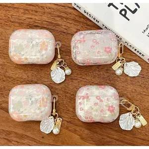 Pink Flower Pendant AirPods Case – Cute Soft Silicone Protective Cover, Shockproof Anti-Drop, Wireless Charging Compatible for AirPods 1/2/3/4/Pro/Pro 2
