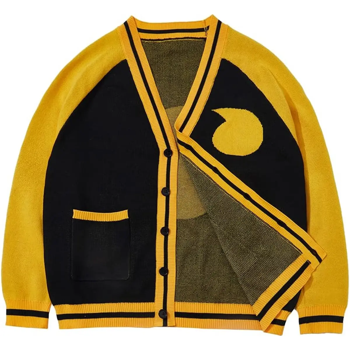 Unisex Anime Inspired Black Yellow Cardigan Sweater Knit Jacket Cosplay Coat